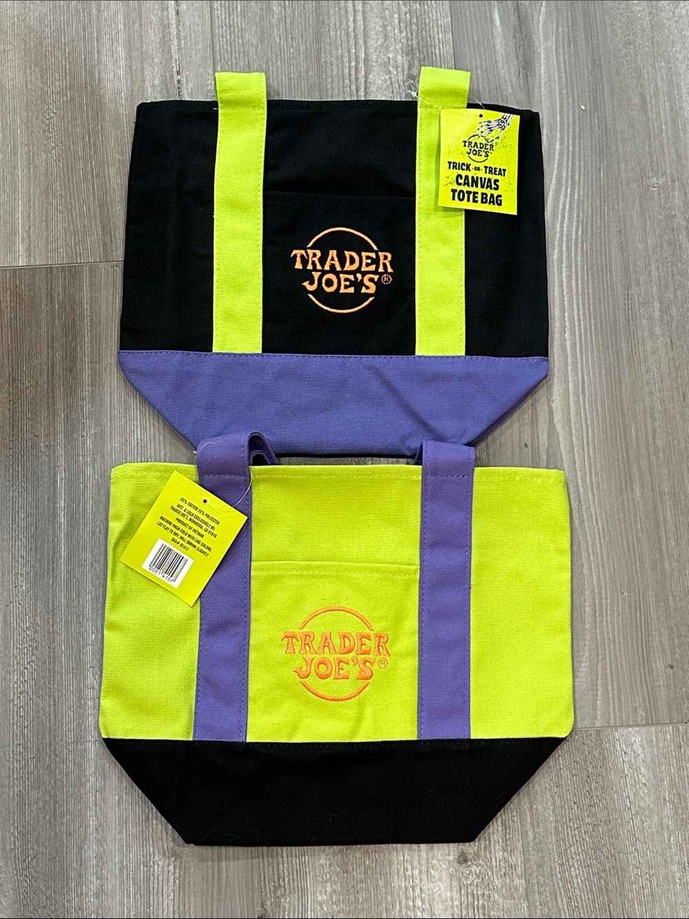 Trader Joe's Trick-or-Treat Mini Canvas Totes Limited Edition Black & Green NWT